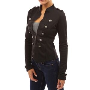 PattyBoutik Women Zip Front Stand Collar Military Light Jacket - size M